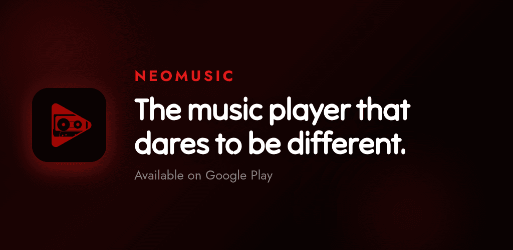 NeoMusic store graphic: app icon beside the line 'The music player that dares to be different.'